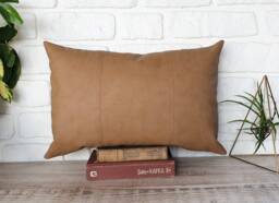 Saddle Tan Vegan Leather Lumbar Pillow Cover 16x24 Inch - thumbnail 1