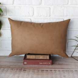 Saddle Tan Vegan Leather Lumbar Pillow Cover 16x24 Inch - thumbnail 4