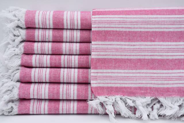 "Turkishdowry, Turkish Towel, Pink & White Towel, Thin Peshtemal Towel, Towels, Wholesale Towel, Striped Towel, Bath Towel, 32""x65" - image 1