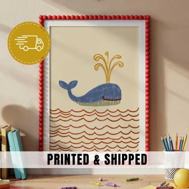 Whale Nursery Wall Art Cute Ocean Animal Illustration Baby Boy Room Coastal Decor Kids Bedroom Playroom Print - 118 - image 1