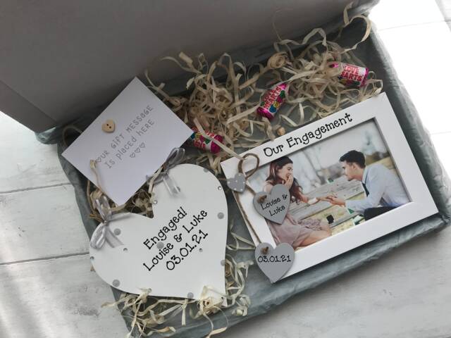 Personalised Congratulations Engagement Photo Frame Wooden Plaque Gift Hamper Set Keepsake Letterbox - image 1
