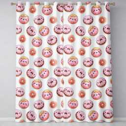 Cute Kawaii Donuts With Pink Icing Grey Background Seamless Pattern Readymade Eyelet Ring Top Thermal 100% Blackout Curtains - thumbnail 2