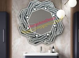 Mother Of Pearl Inlay 8 Corner Grey Floral Pattern Mirror Frame With Complimentary - thumbnail 1