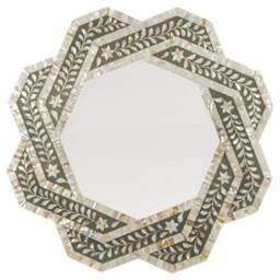 Mother Of Pearl Inlay 8 Corner Grey Floral Pattern Mirror Frame With Complimentary - thumbnail 2