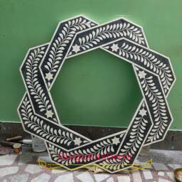 Mother Of Pearl Inlay 8 Corner Grey Floral Pattern Mirror Frame With Complimentary - thumbnail 3