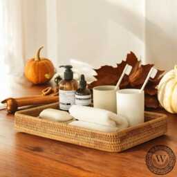 Handwoven Rattan Storage Tray, Rustic Wicker Basket