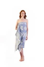 Emerald - Light Blue Ethnic Turkish Cotton Beach Towel, Personalized Bridesmaid Gift, Wedding Sarong, Handwoven Double Sided