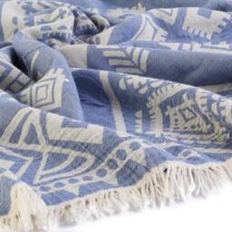 Emerald - Light Blue Ethnic Turkish Cotton Beach Towel, Personalized Bridesmaid Gift, Wedding Sarong, Handwoven Double Sided - thumbnail 3