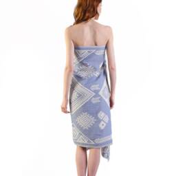 Emerald - Light Blue Ethnic Turkish Cotton Beach Towel, Personalized Bridesmaid Gift, Wedding Sarong, Handwoven Double Sided - thumbnail 2