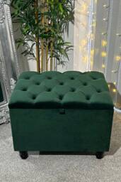 Handmade Emerald Storage Ottoman Footstool Coffee Table Pouffe Bench Chesterfield Declutter Living Space - thumbnail 1