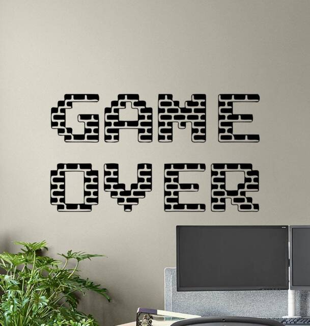 Game Over Wall Decal Gamer Poster Gaming Sign Quote Playroom Vinyl Sticker Home Print Mural Gift Video Pixel Decor Art 4-88 - image 1