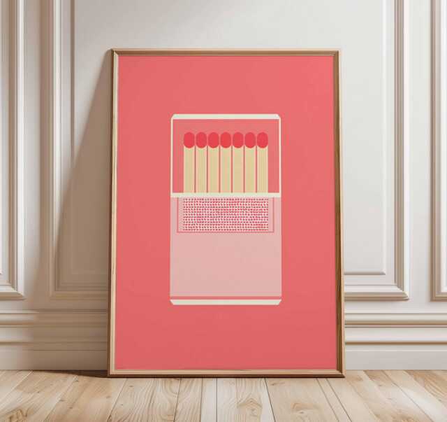 Minimalist Matchbox Art Print - Modern Pop Poster Bold Red Wall Contemporary Graphic Design Retro Home Decor - image 1