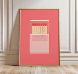 Minimalist Matchbox Art Print - Modern Pop Poster Bold Red Wall Contemporary Graphic Design Retro Home Decor - thumbnail 1
