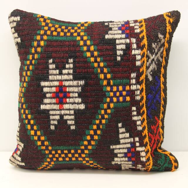 Handmade Anatolian Kilim Pillow Cover, 18x18 Chevron Cushion - image 1
