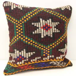 Handmade Anatolian Kilim Pillow Cover, 18x18 Chevron Cushion - thumbnail 2