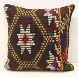 Handmade Anatolian Kilim Pillow Cover, 18x18 Chevron Cushion - thumbnail 1
