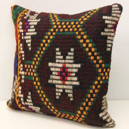 Handmade Anatolian Kilim Pillow Cover, 18x18 Chevron Cushion - thumbnail 3