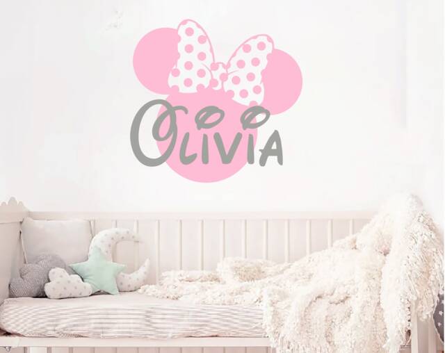 Minnie Mouse Name Wall Decal Bow Head Ears Vinyl Decals Sticker Custom Personalized Baby Girl Decor Nursery Room X11 - image 1