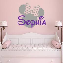 Minnie Mouse Name Wall Decal Bow Head Ears Vinyl Decals Sticker Custom Personalized Baby Girl Decor Nursery Room X11 - thumbnail 2
