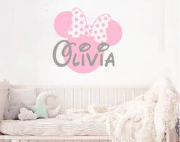 Minnie Mouse Name Wall Decal Bow Head Ears Vinyl Decals Sticker Custom Personalized Baby Girl Decor Nursery Room X11 - thumbnail 1