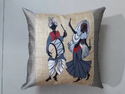 Set Of 2/Original Hand Painted Cushion Cover/Decorative Cover/ Decorative Pillow Cover /Indian Dancing Figures/Silver /Grey /Beige