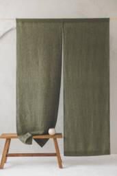 Forest Green Linen Noren Curtain, Handcrafted Japanese Room Divider, Elegant & Natural Home Decor, Eco-Friendly Doorway Curtain