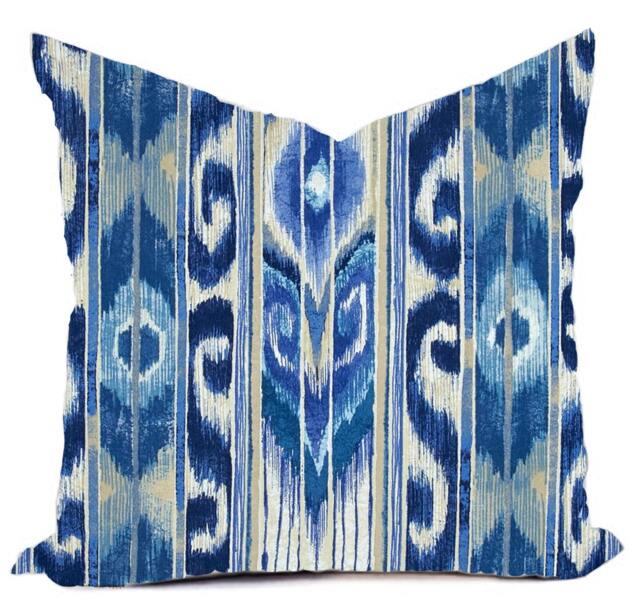 Outdoor Pillows Or Indoor Custom Cover - Shades Of Blue Royal Cobalt White Contemporary Modern Patio Throw 18x18, 16x16 - image 1