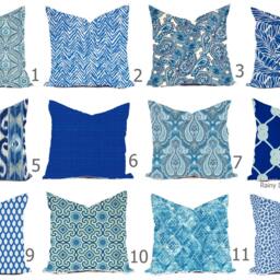 Outdoor Pillows Or Indoor Custom Cover - Shades Of Blue Royal Cobalt White Contemporary Modern Patio Throw 18x18, 16x16 - thumbnail 2