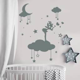 Wall Decal Fairy. Tinkerbell Decals. Moon & Star Decal. Cloud Vinyl. Girls Bedroom Decor. Nursery Sticker. Decor Girl Mm39 - thumbnail 1