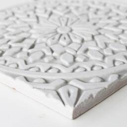 Handmade Moroccan Ceramic Tile Grey & White Wall Art - 20cm/7.9 - thumbnail 2