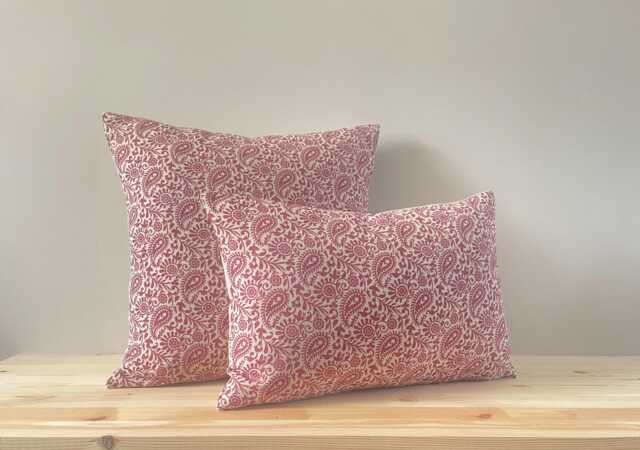 Jaya - Red Paisley Abstract Pattern Linen Modern Farmhouse Cushion Covers - image 1