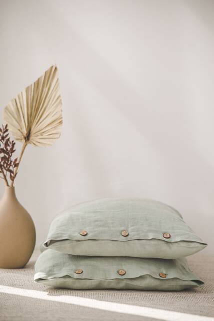 Linen Deco Pillowcase, Home Textiles, Throw Pillow Cover, Coconut Buttons Closure Cushion Organic Handmade Gift - image 1
