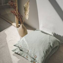 Linen Deco Pillowcase, Home Textiles, Throw Pillow Cover, Coconut Buttons Closure Cushion Organic Handmade Gift - thumbnail 3
