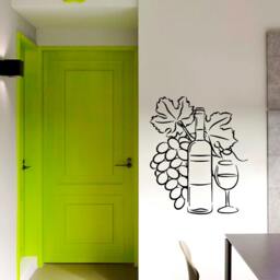 Wine Wall Decal Bottle With Grapes Cafe Vinyl Sticker Kitchen Decor Home Art Window Decals Chu1106