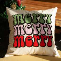 Retro Merry Christmas Pillow Cover Punch Needle Cotton Cushion - thumbnail 2