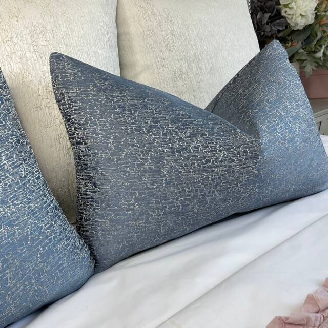 Blue Designer Fabric Cushion Cover Handmade Rectangle Pillow, 12x20 - image 1