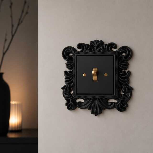 Gothic Filigree Light Switch Frame Surround - Resin Black Or Hand-Painted Finish UK Standard - image 1