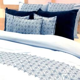 King, Queen & Twin Size Blue Decorative Duvet Cover Set, Velvet Embroidery, Geometric Modern - Embrodiery - thumbnail 4