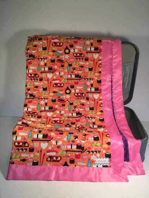 Sushi Baby Blanket With Pink Satin Border - image 1