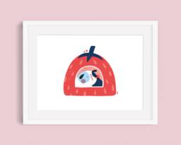 Guinea Pig in Strawberry Bed Print - Illustration Pet Gift Cute Art A5 - thumbnail 1