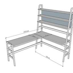 Desk With Bookshelf, L-Shape Corner Shelves, Mid-Century Modern Home Office Wall Unit - thumbnail 3