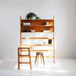 Mid-Century Modern Wooden Desk With Bookshelf - Handmade Home Office - thumbnail 2