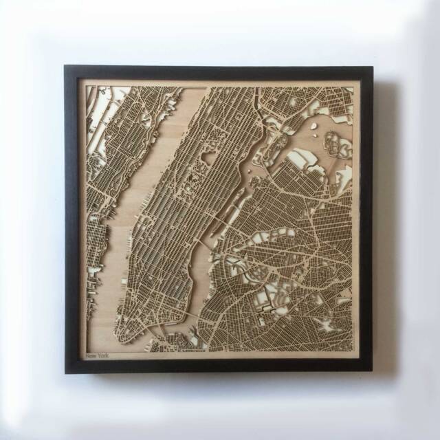 Laser Cut New York Wooden Map - 3D Minimalist Framed Wall Art - image 1