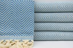 "Turkish Blanket, Beach Throw, Medium Blue Blanket, Peshtemal Cover, Beach Towel, Blanket, Bed Cover, 75""x91"