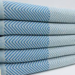 "Turkish Blanket, Beach Throw, Medium Blue Blanket, Peshtemal Cover, Beach Towel, Blanket, Bed Cover, 75""x91" - thumbnail 3