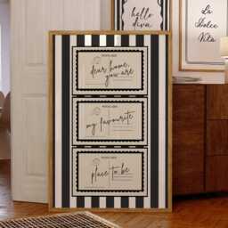 Dear Home You Are My Favourite Place To Be, Cute Postcard Wall Art, Black & White Stripes Poster, Modern Print, Retro Style Decor - thumbnail 2