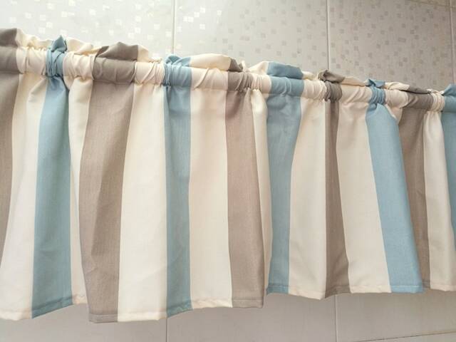 Blue Gray Striped Cafe Curtain, Cotton Linen Window Valance - image 1