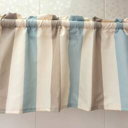 Blue Gray Striped Cafe Curtain, Cotton Linen Window Valance - thumbnail 2