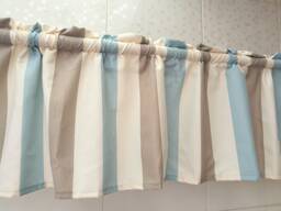 Blue Gray Striped Cafe Curtain, Cotton Linen Window Valance - thumbnail 1