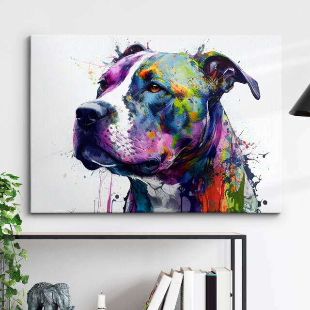 staffordshire Bull Terrier Dog Pet Abstract Modern Painting Wall Art, Framed Canvas Poster Print, Home Kitchen Office Room Decor, Gifts - image 1